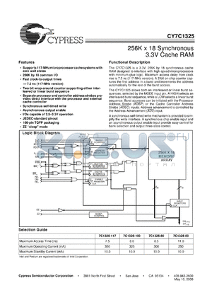 CY7C1325L-100AC datasheet - 256K x 18 Synchronous 3.3V Cache RAM