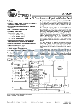 CY7C1329-66AC datasheet - 64K x 32 Synchronous-Pipelined Cache RAM