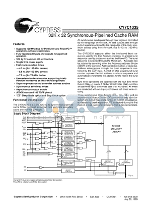 CY7C1335-100AC datasheet - 32K x 32 Synchronous-Pipelined Cache RAM