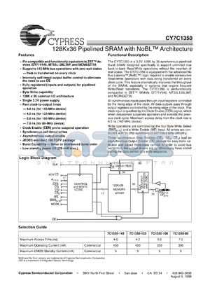 CY7C1350-100AC datasheet - 128Kx36 Pipelined SRAM with NoBL Architecture
