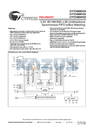 CY7C4806V25-166 datasheet - 16K x 80 Unidirectional Synchronous FIFO