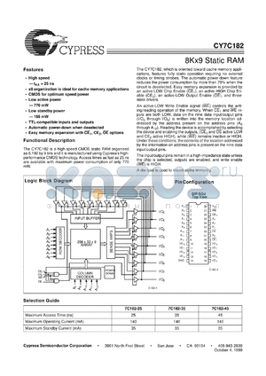 CY7C182-35VCT datasheet - 8Kx9 Static RAM