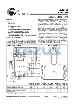 CY7C1009-35DMB datasheet - 128K x 8 Static RAM