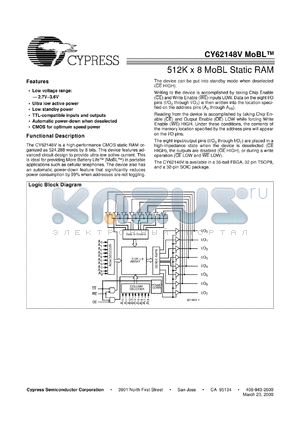 CY62148V-70SC datasheet - 512K x 8 Static RAM