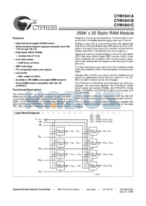 CYM1841APY-20C datasheet - 256K x 32 Static RAM Module