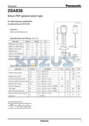 2SA0838 datasheet - Small signal silicon PNP transistor