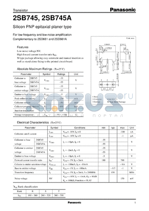 2SB0745A datasheet - Silicon PNP epitaxial planar type small signal transistor