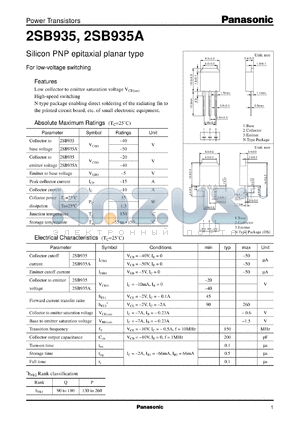 2SB0935A datasheet - Silicon PNP epitaxial planar type power transistor