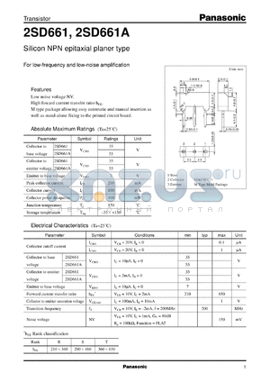 2SD0661 datasheet - Silicon NPN epitaxial planer type small signal transistor