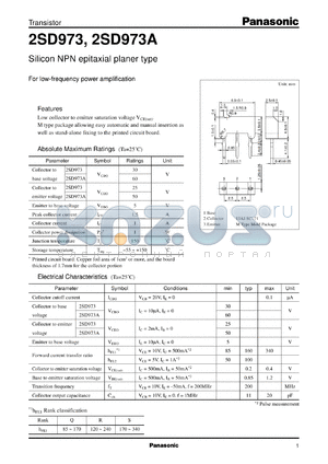 2SD0973 datasheet - Silicon NPN epitaxial planer type small signal transistor