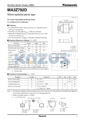 MA3Z792D datasheet - Silicon epitaxial planer type Schottky barrier diode