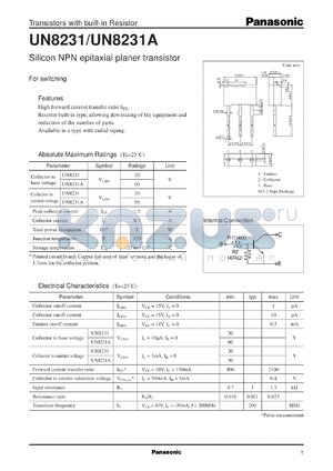 UNR8231 datasheet - Silicon NPN epitaxial planer transistor with biult-in resistor