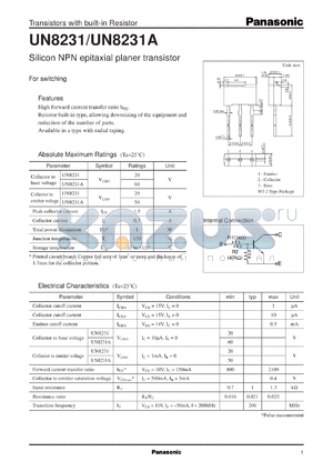 UNR8231A datasheet - Silicon NPN epitaxial planer transistor with biult-in resistor