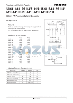 UNR611H datasheet - Silicon PNP epitaxial planer transistor with biult-in resistor