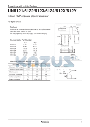 UNR6121 datasheet - Silicon PNP epitaxial planer transistor with biult-in resistor