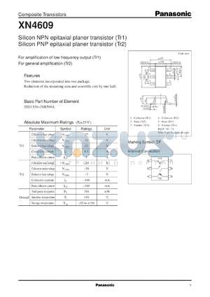 XN04609 datasheet - NPN epitaxial planer transistor (Tr1) PNP epitaxial planer transistor (Tr2)