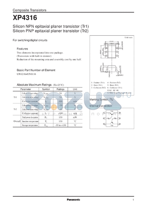 XP04316 datasheet - NPN epitaxial planer transistor (Tr1) PNP epitaxial planer transistor (Tr2)