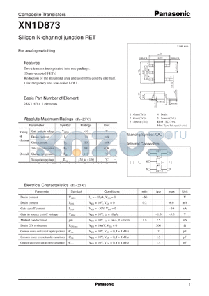 XN0D873 datasheet - Silicon N-channel junction FET