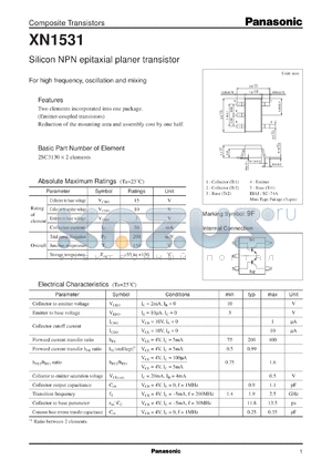 XN01531 datasheet - Silicon NPN epitaxial planer transistor