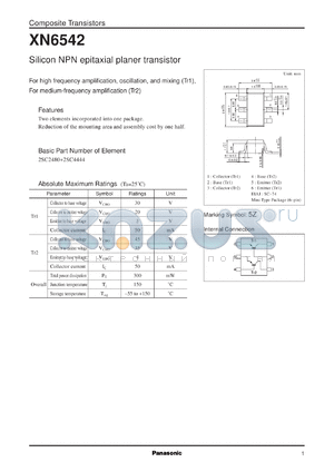 XN06542 datasheet - Silicon NPN epitaxial planer transistor