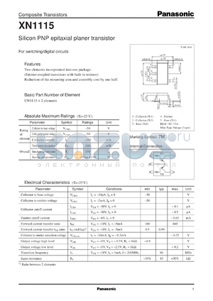 XN01115 datasheet - Silicon PNP epitaxial planer transistor