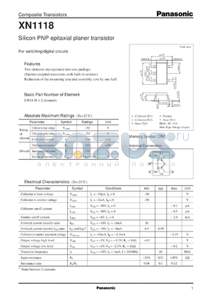 XN01118 datasheet - Silicon PNP epitaxial planer transistor