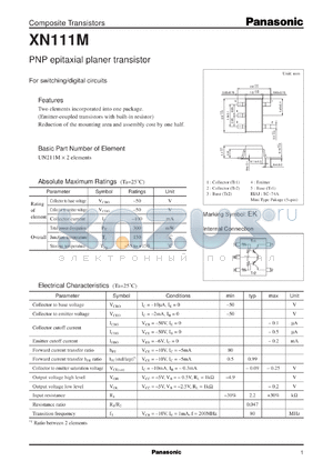 XN0111M datasheet - Silicon PNP epitaxial planer transistor