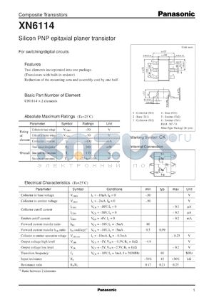 XN06114 datasheet - Silicon PNP epitaxial planer transistor