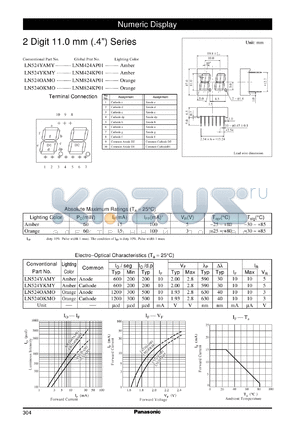 LNM824KP01 datasheet - Numeric display visible light emitting diode. Numeric Size (11mm, 0.4inch, 2-Element Type)