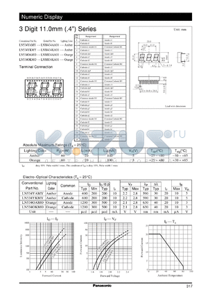 LNM434AA01 datasheet - Numeric display visible light emitting diode. Numeric Size (11mm, 0.4inch, 3-Element Type)