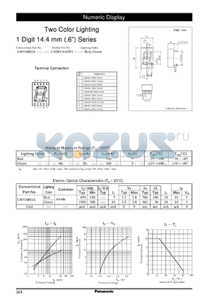 LNM116AP01 datasheet - Numeric display visible light emitting diode. Numeric Size (14.4mm, 0.6inch, 1-Element Type)