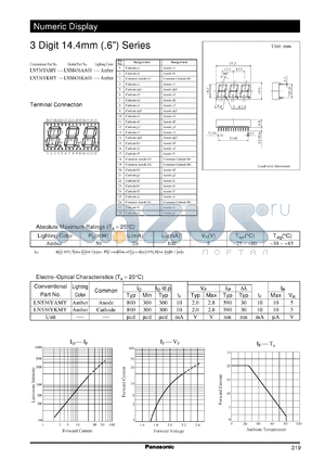 LNM436AA01 datasheet - Numeric display visible light emitting diode. Numeric Size (14.4mm, 0.6inch, 3-Element Type)