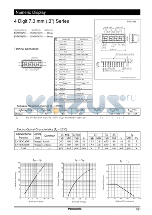 LNM843AT01 datasheet - Numeric display visible light emitting diode. Numeric Size (7.3mm, 0.3inch, 4-Element Type)