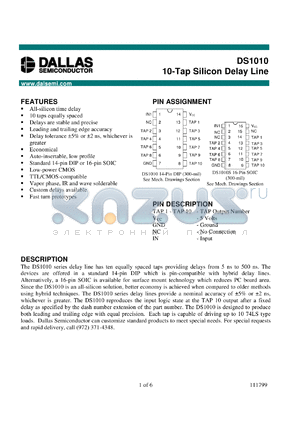 DS1010S-50 datasheet - 10-Tap Silicon Delay Line