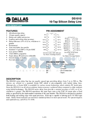 DS1010S-450 datasheet - 10-Tap Silicon Delay Line