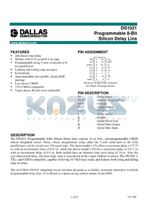 DS1021S-50 datasheet - Programmable 8 bit Silicon Delay Line