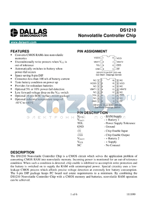 DS1210S datasheet - Nonvolatile Controller Chip