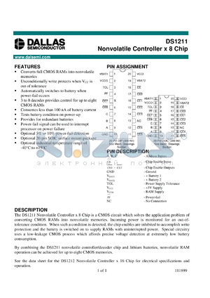 DS1211N datasheet - Nonvolatile Controller X 8 Chip