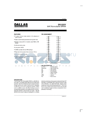 DS1225Y-170 datasheet - 64K Nonvolatile SRAM