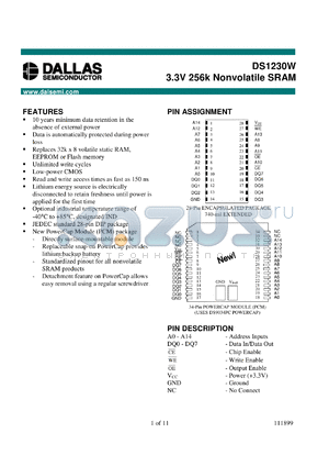 DS1230WP-100 datasheet - 3.3V 256K Nonvolatile SRAM