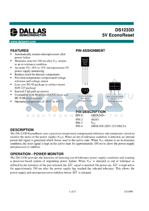 DS1233DZ-5 datasheet - 5V EconoReset