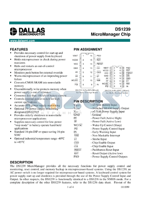 DS1239-5 datasheet - MicroManager Chip