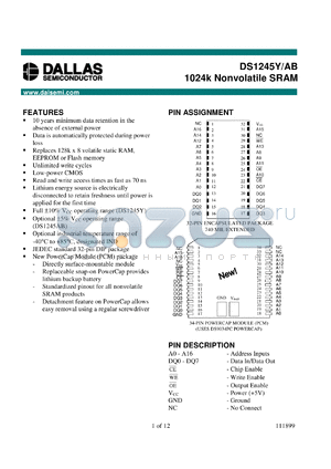 DS1245AB-120-IND datasheet - 1024K Nonvolatile SRAM