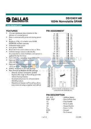 DS1245Y-120-IND datasheet - 1024K Nonvolatile SRAM