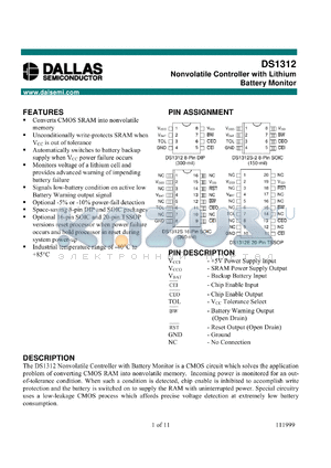DS1312S datasheet - Nonvolatile Controller with Lithium Battery Monitor