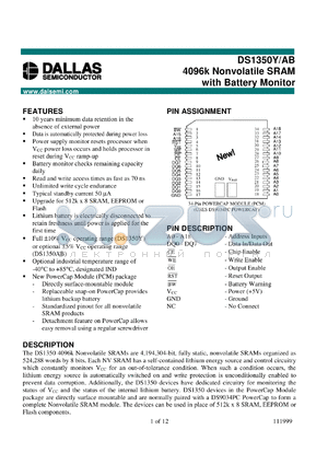 DS1350ABP-100 datasheet - 4096K Nonvolatile SRAM with Battery Monitor