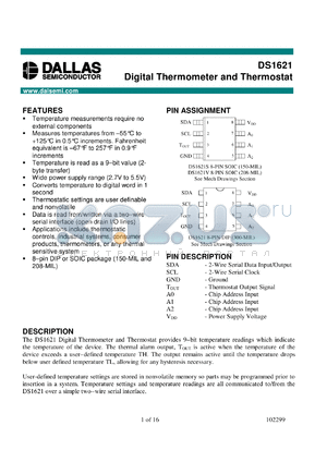 DS1621 datasheet - Digital Thermometer and Thermostat