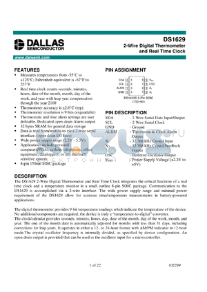 DS1629S datasheet - 2-Wire Digital Thermometer and Real Time Clock