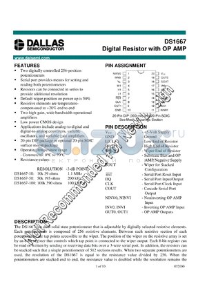 DS1667-050 datasheet - Digital Resistor with OP AMP