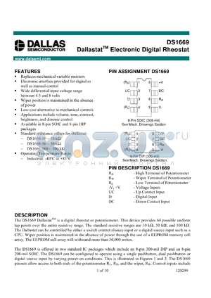 DS1669S-010 datasheet - Dallastat Electronic Digital Rheostat